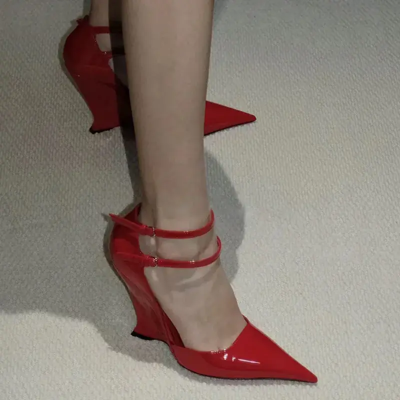 Red Cherry Wedge High Heels 2025 Pointed Toe Sexy Fashion Pumps Old Money Shoes For Women Ladies