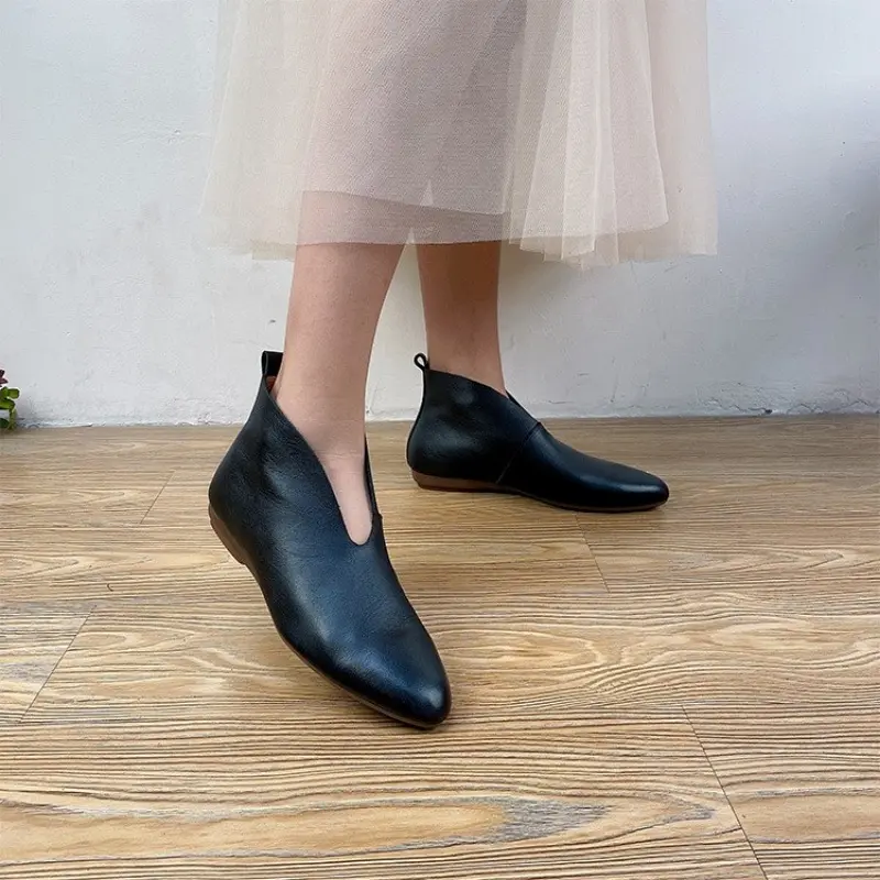 Shoes Female 2025 Plus Size Ankle Women's Boots Retro Modern Boots Women Sewing Pointed Toe Slip on Low Heel Outdoor Shoes Women