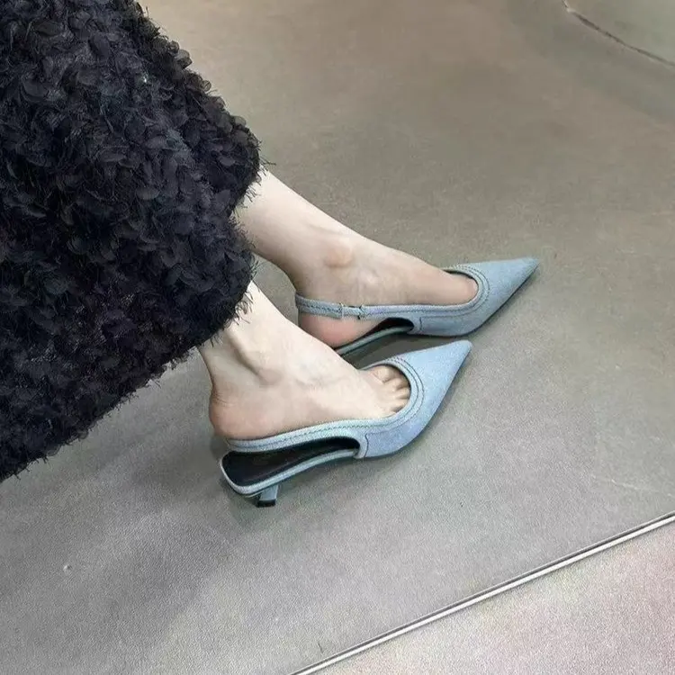 Designer Summer Denim Women Sandals Fashion Shallow Slip On Singbacks Shoes Ladies Outdoor Dress Gladiator Pumps