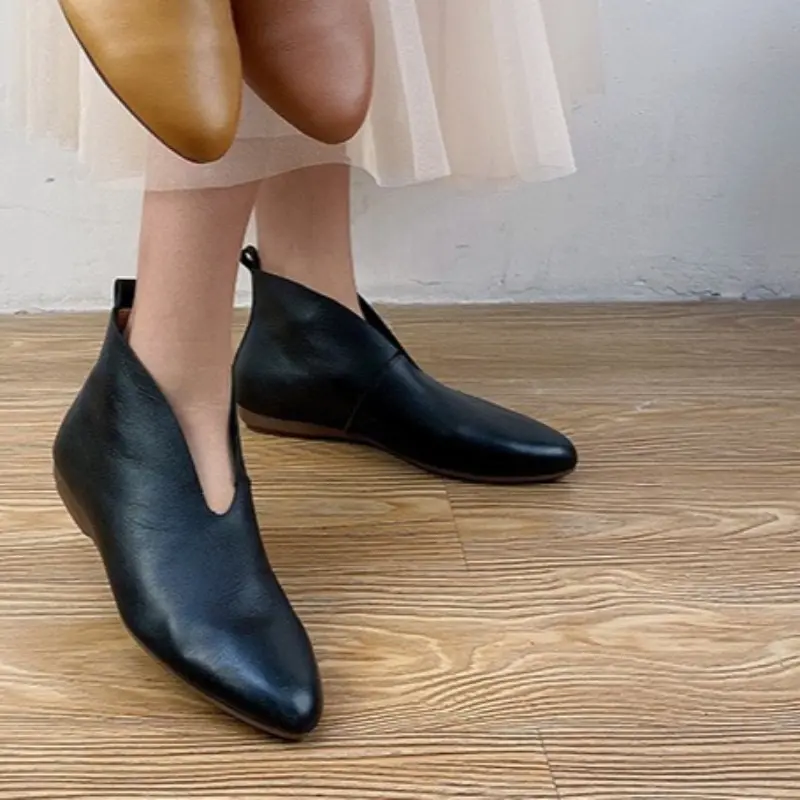 Shoes Female 2025 Plus Size Ankle Women's Boots Retro Modern Boots Women Sewing Pointed Toe Slip on Low Heel Outdoor Shoes Women