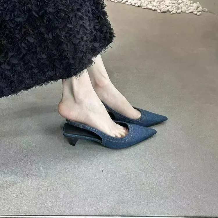 Designer Summer Denim Women Sandals Fashion Shallow Slip On Singbacks Shoes Ladies Outdoor Dress Gladiator Pumps
