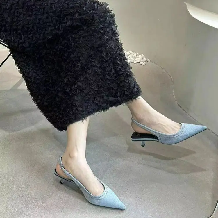 Designer Summer Denim Women Sandals Fashion Shallow Slip On Singbacks Shoes Ladies Outdoor Dress Gladiator Pumps