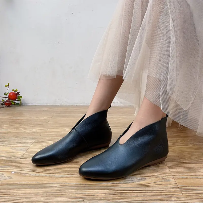 Shoes Female 2025 Plus Size Ankle Women's Boots Retro Modern Boots Women Sewing Pointed Toe Slip on Low Heel Outdoor Shoes Women