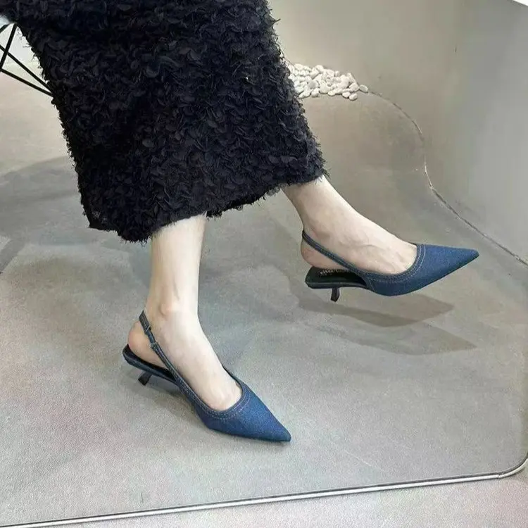 Designer Summer Denim Women Sandals Fashion Shallow Slip On Singbacks Shoes Ladies Outdoor Dress Gladiator Pumps