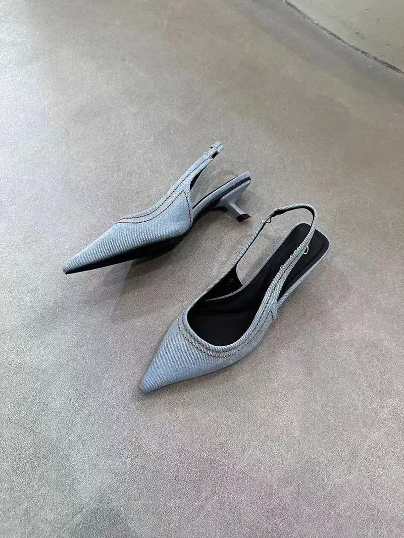 Designer Summer Denim Women Sandals Fashion Shallow Slip On Singbacks Shoes Ladies Outdoor Dress Gladiator Pumps