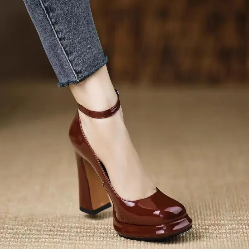 Thick Bottom High Heels Women Shoes Solid Fashion Temperament Single Shoe Spring Summer Ankle Buckle Elegant Woman Heeled Shoes