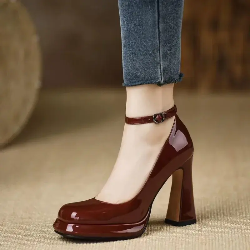 Thick Bottom High Heels Women Shoes Solid Fashion Temperament Single Shoe Spring Summer Ankle Buckle Elegant Woman Heeled Shoes