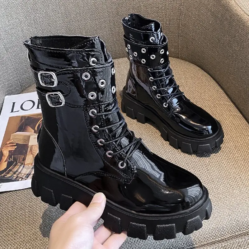 Women Boots 2023 Winter New Fashion Platform Zipper Mid Calf Boots Ladies Waterproof Round Toed Shoes Female