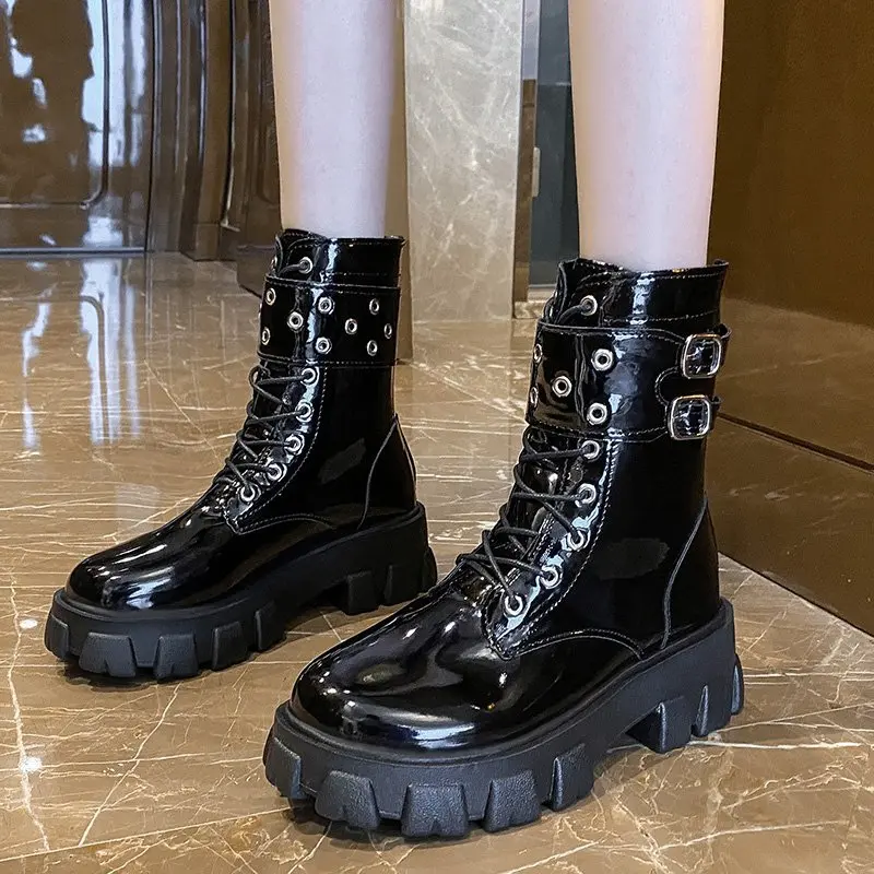 Women Boots 2023 Winter New Fashion Platform Zipper Mid Calf Boots Ladies Waterproof Round Toed Shoes Female
