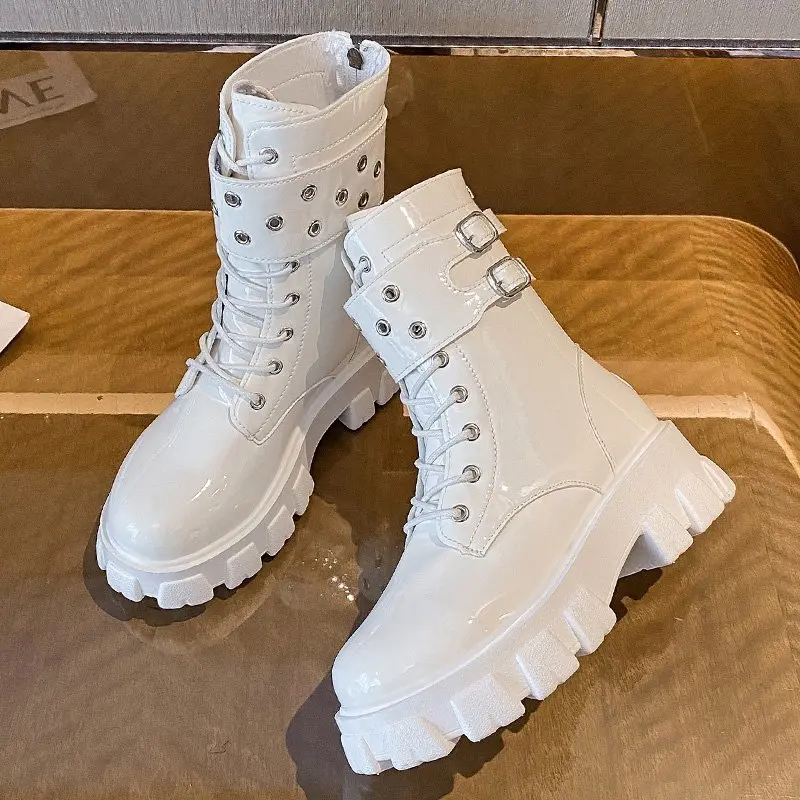 Women Boots 2023 Winter New Fashion Platform Zipper Mid Calf Boots Ladies Waterproof Round Toed Shoes Female