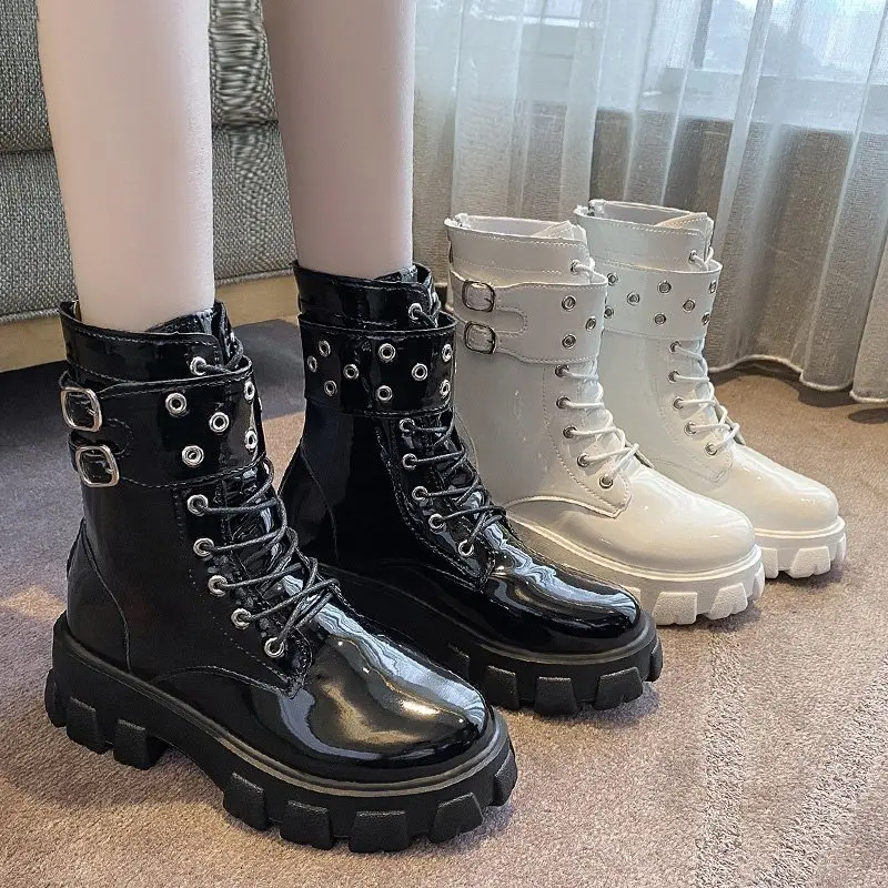 Women Boots 2023 Winter New Fashion Platform Zipper Mid Calf Boots Ladies Waterproof Round Toed Shoes Female