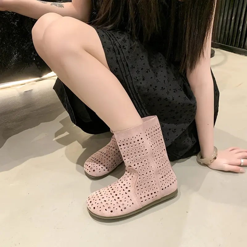 High quality breathable mesh summer women's flat ankle boots 2025 summer women's boots fashion lace boots 35-40