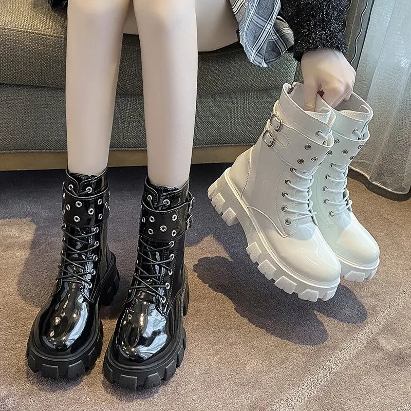 Women Boots 2023 Winter New Fashion Platform Zipper Mid Calf Boots Ladies Waterproof Round Toed Shoes Female