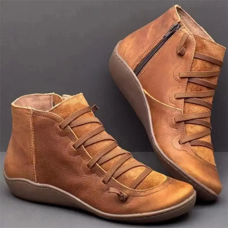 Winter Snow Genuine leather Ankle Spring flat Shoes woman Short Vintage Boots With Fur 2023 for women lace up boots
