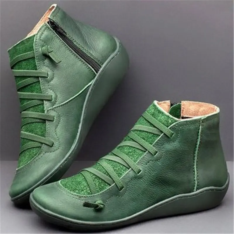 Winter Snow Genuine leather Ankle Spring flat Shoes woman Short Vintage Boots With Fur 2023 for women lace up boots