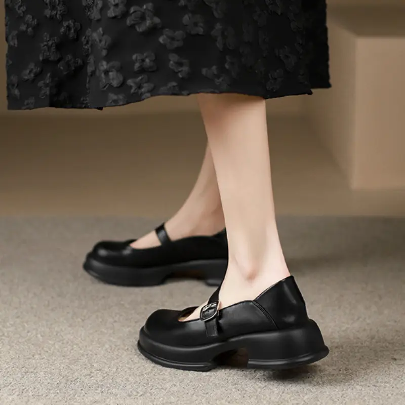 Shoes Female 2023 New Mary Janes Women's High Heels Concise Casual Pumps Women Solid Buckle Strap Round Toe Platform Shoes Women