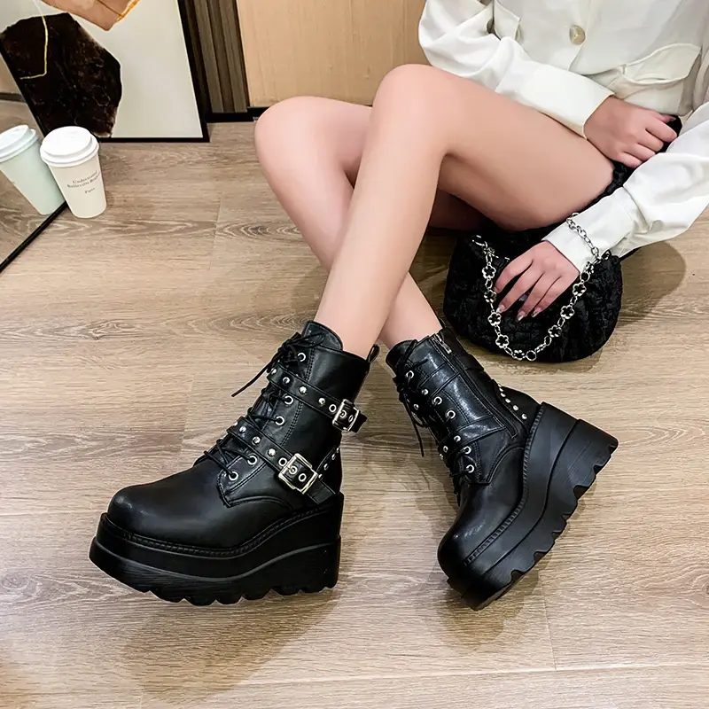 2023 Goth Platform Ankle Chelsea Boots Women New Rock Emo Chunky Grunge Wedges Motorcyccle Shoes Big Sizes 43 Booty Woman