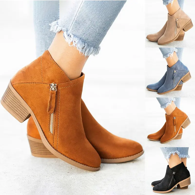 Women Ankle Boots Dropshipping Autumn Low Heels Leopard Boots Platform Sexy Ladies Khaki Pumps Boots Shoes 2023 New Winter