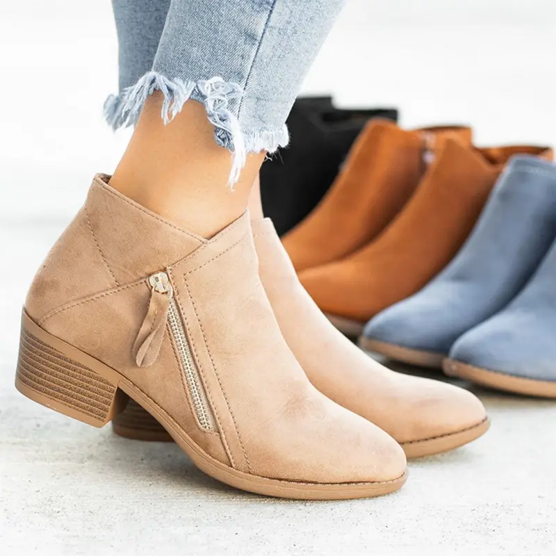 Women Ankle Boots Dropshipping Autumn Low Heels Leopard Boots Platform Sexy Ladies Khaki Pumps Boots Shoes 2023 New Winter