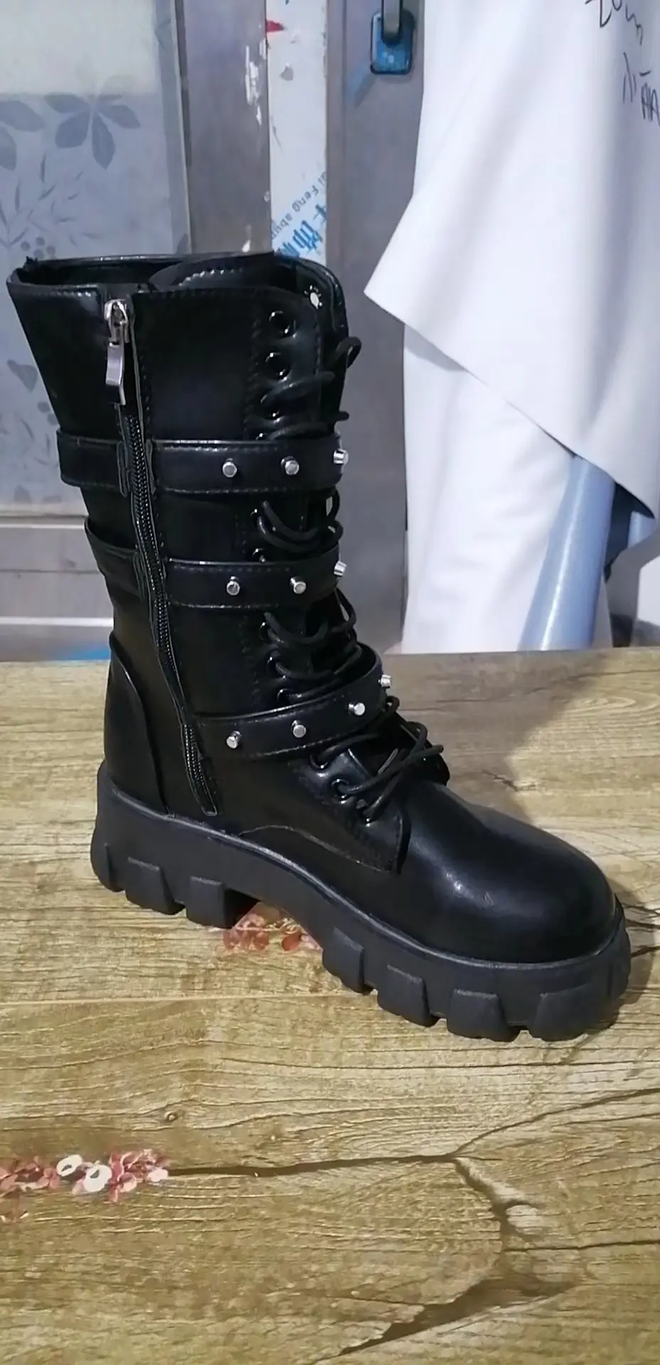 New Mid Calf Women Autumn Winter Fashion Lace-up Zipper Botas Mujer Boots Sports Platform Heel Ladies Shoes Knee High Boots