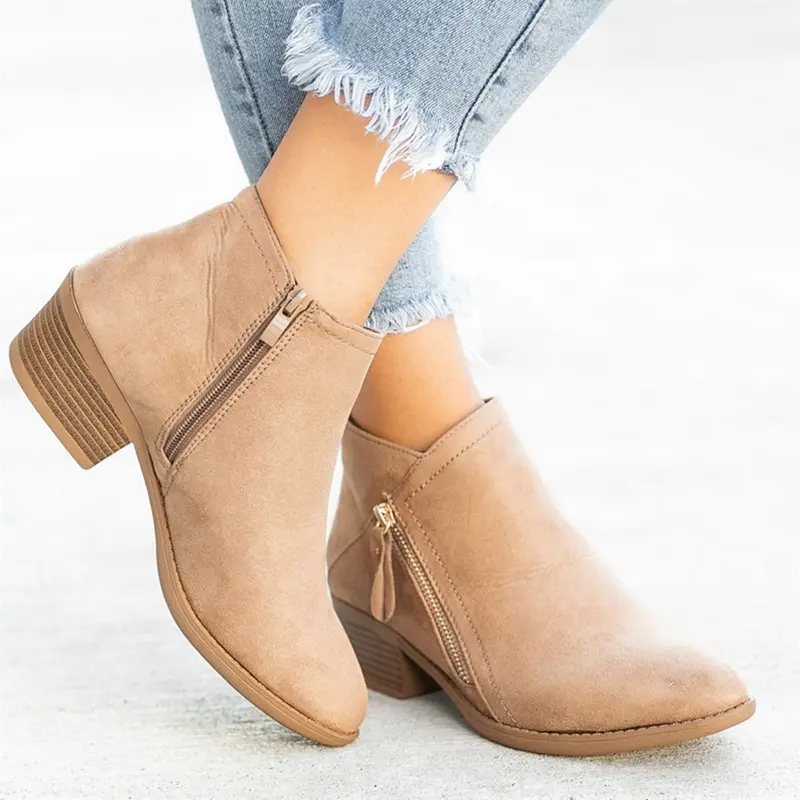 Women Ankle Boots Dropshipping Autumn Low Heels Leopard Boots Platform Sexy Ladies Khaki Pumps Boots Shoes 2023 New Winter