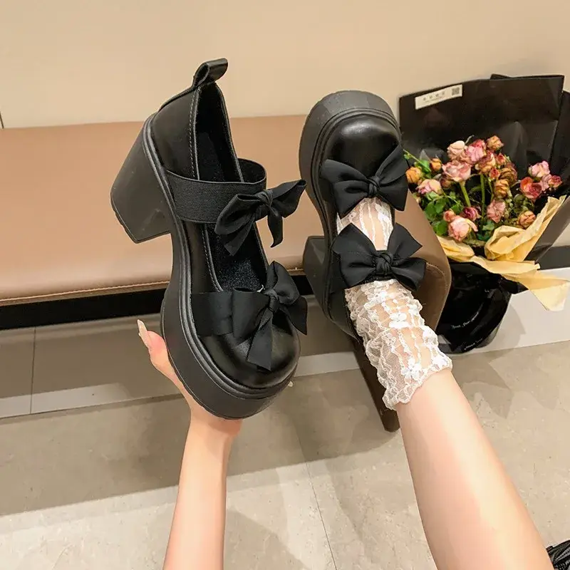 Bow Women High Heels Platform Marie Janes Shoes Elegant Autumn 2024 Lolita Dress Trend Party Chunky Mujer Zapatos Pumps Sandals
