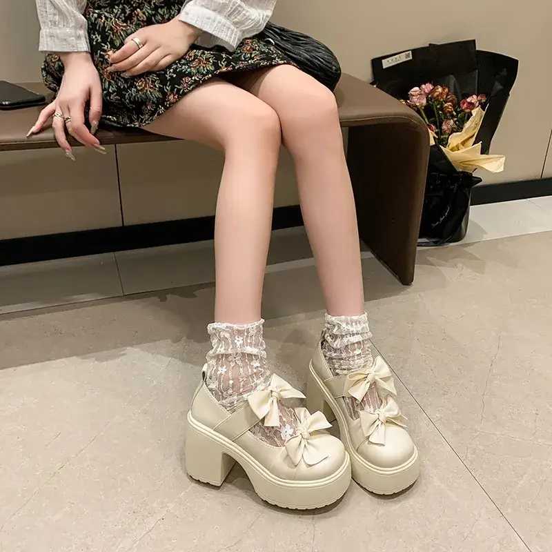 Bow Women High Heels Platform Marie Janes Shoes Elegant Autumn 2024 Lolita Dress Trend Party Chunky Mujer Zapatos Pumps Sandals