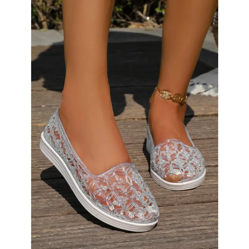 2025 Summer Women's Sandals Flat Women's Single Shoes Transparent Women's Beach Sandals Slip-on Hole Shoes