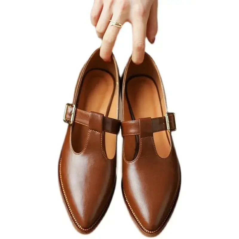 2024 New Fashion Round Toe Women Flats Shallow Mouth Mary Jane Women Flats Concise Ankle Strap Buckle Ladies Flat Shoes