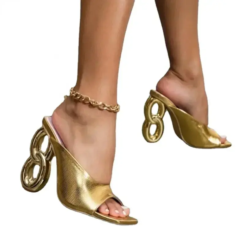 PU High Heel Modern Slippers 2023 Brand Strange Style Ladies Shoes Summer Solid Shallow Sexy Women's Slippers Zapatillas