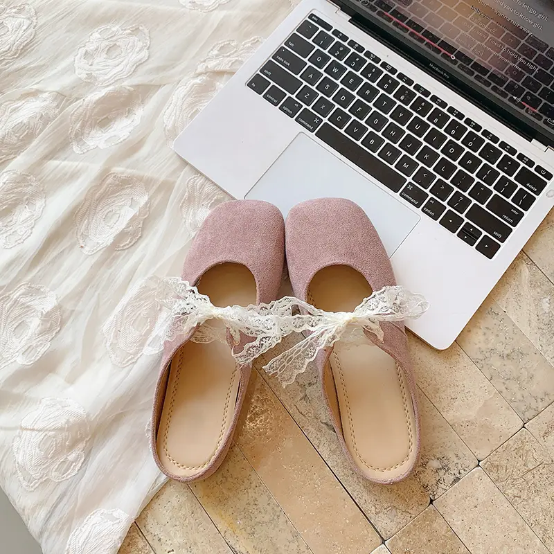 Flats Lace Women Slippers Casual Mules Shoes Square Toe Sandals 2025 Summer Dress Slingback Shoes Flip Flop Pantuflas Mujer