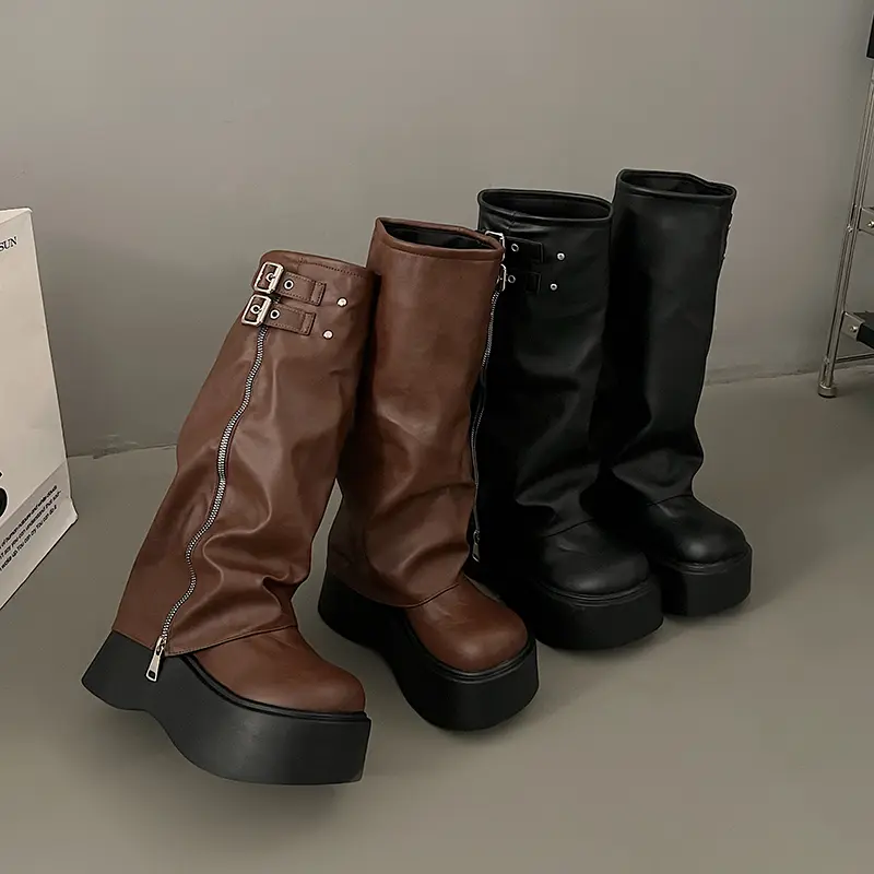 Winter Platform Women's High Boots Fashion Belt Buckle Long Pipe Botas Ladies Elegant Thick Bottom Shoes Women's Knight Bootties