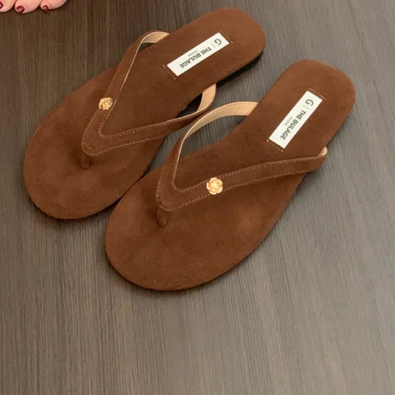 Flower Flats Women Slippers Beach Sandals Clip Toe Flip Flops Shoes Woman Summer 2025 Trend Casual Sandals Fad Comfort Slides