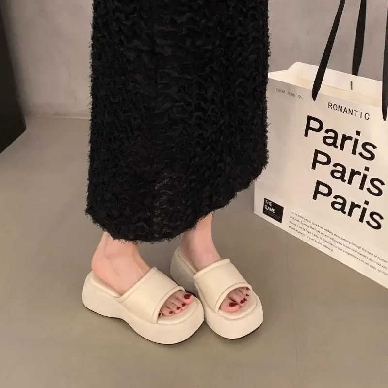Slippers Platform String Bead Shoes Woman 2025 Shale Female Beach Slides Scandals Bling Shoes Summer Woman