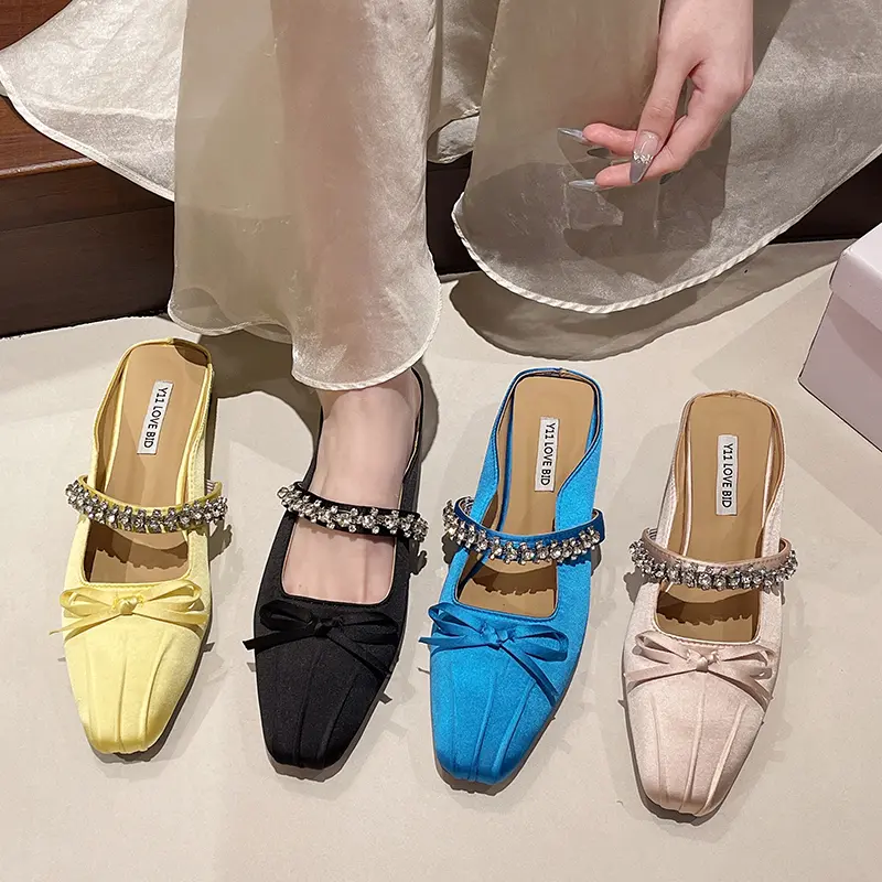Women's Summer Fashion Low Heel Mules Square Toe Slip-On Dress Slides Comfortable Slippers for Party And Casual Wear