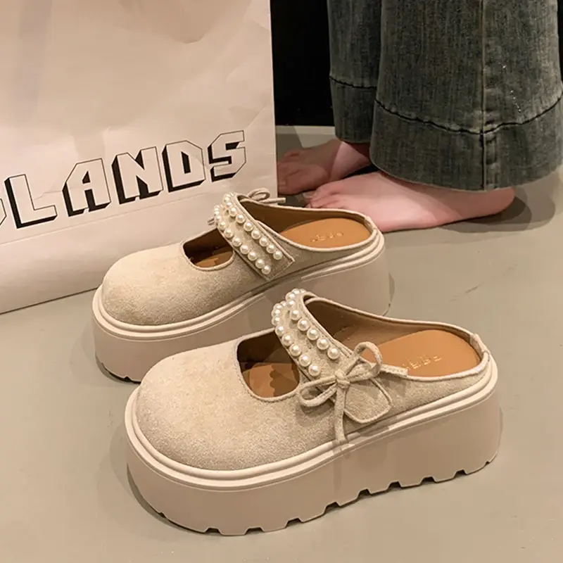 Shoes Woman 2025 Cover Toe Loafers String Bead Butterfly-Knot House Slippers Platform Luxury Slides Designer Butterfly-knot