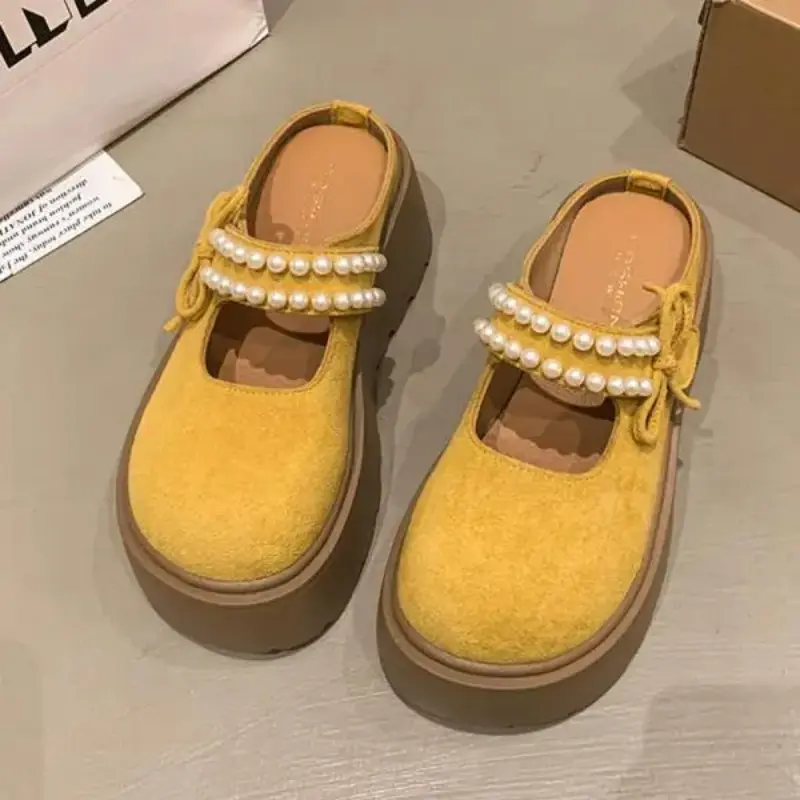 Shoes Woman 2025 Cover Toe Loafers String Bead Butterfly-Knot House Slippers Platform Luxury Slides Designer Butterfly-knot