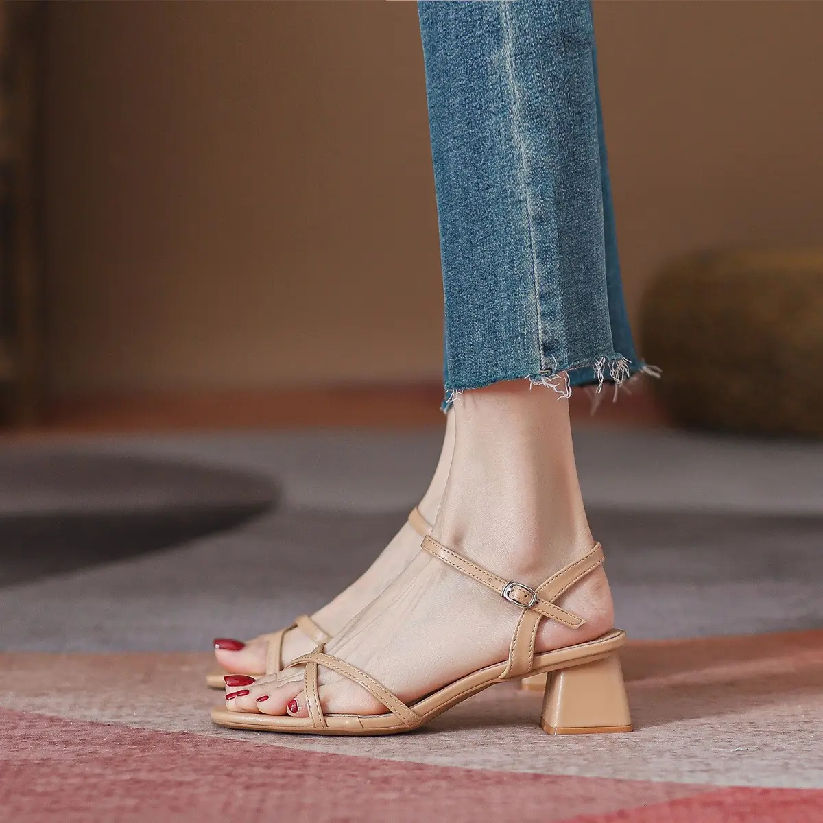 Women's Sandals Summer Footwear High Heels Luxury Designer Shoes Block Heel Low and Elegant Casual Medium Dresses on Offer Black