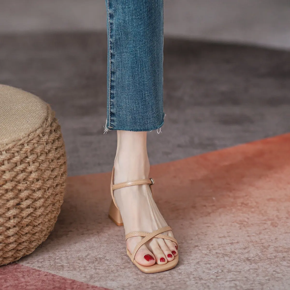 Women's Sandals Summer Footwear High Heels Luxury Designer Shoes Block Heel Low and Elegant Casual Medium Dresses on Offer Black