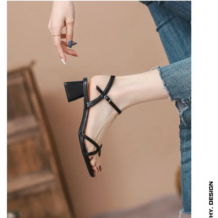 Women's Sandals Summer Footwear High Heels Luxury Designer Shoes Block Heel Low and Elegant Casual Medium Dresses on Offer Black
