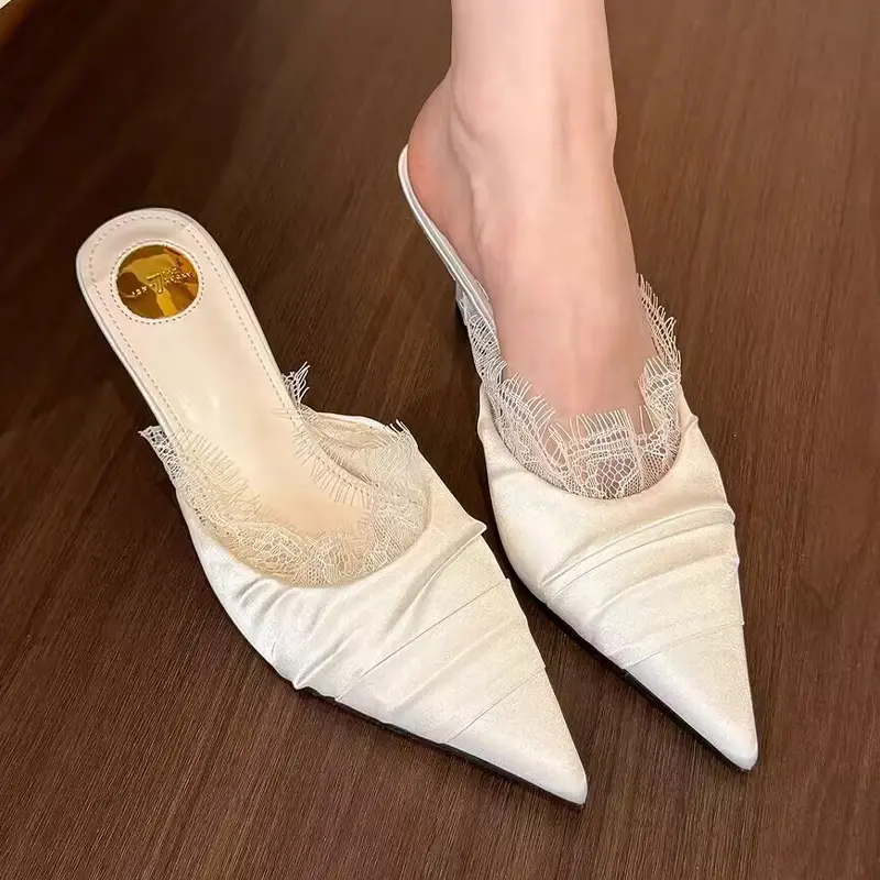 Elegant High Heels Slippers Pointed Toe Sandals 2025 New Designer Sexy Pumps Shoes Summer Fashion Trend Dress Zapatillas Mujer