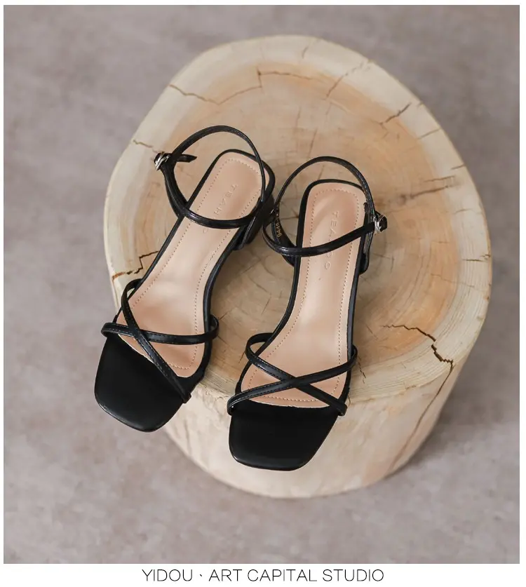 Women's Sandals Summer Footwear High Heels Luxury Designer Shoes Block Heel Low and Elegant Casual Medium Dresses on Offer Black