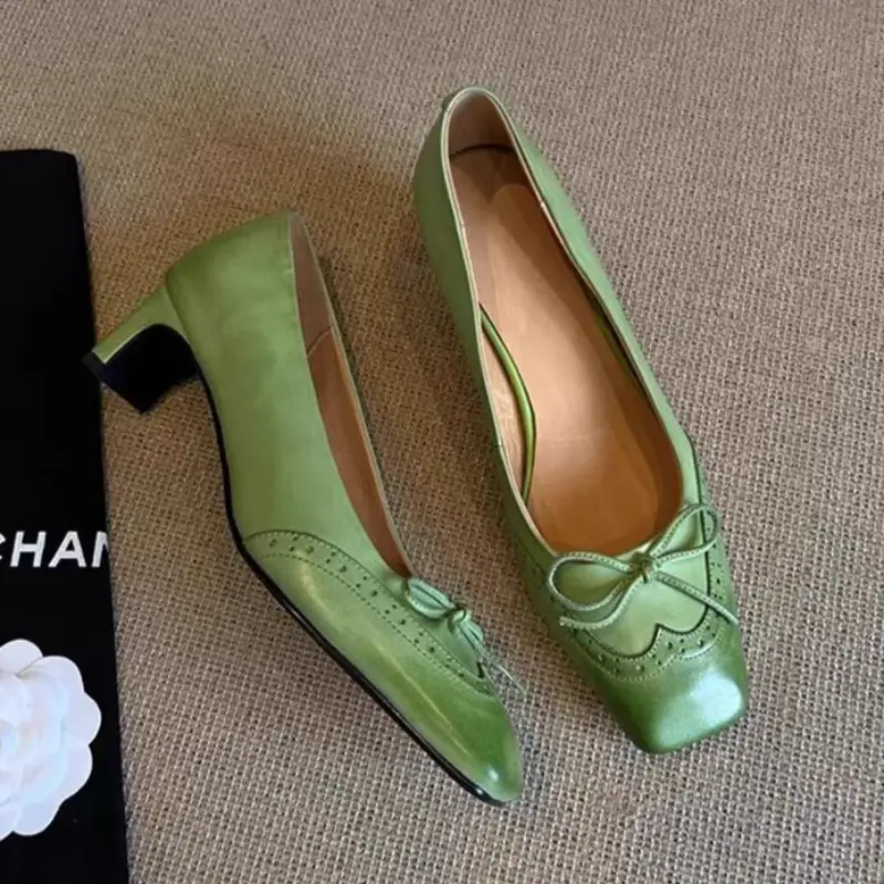 Spring and Autumn Round Head Leather Low Heel Bow Shallow Mouth Comfortable Fashion Ballet Shoes Simple Fashion Women's Shoes