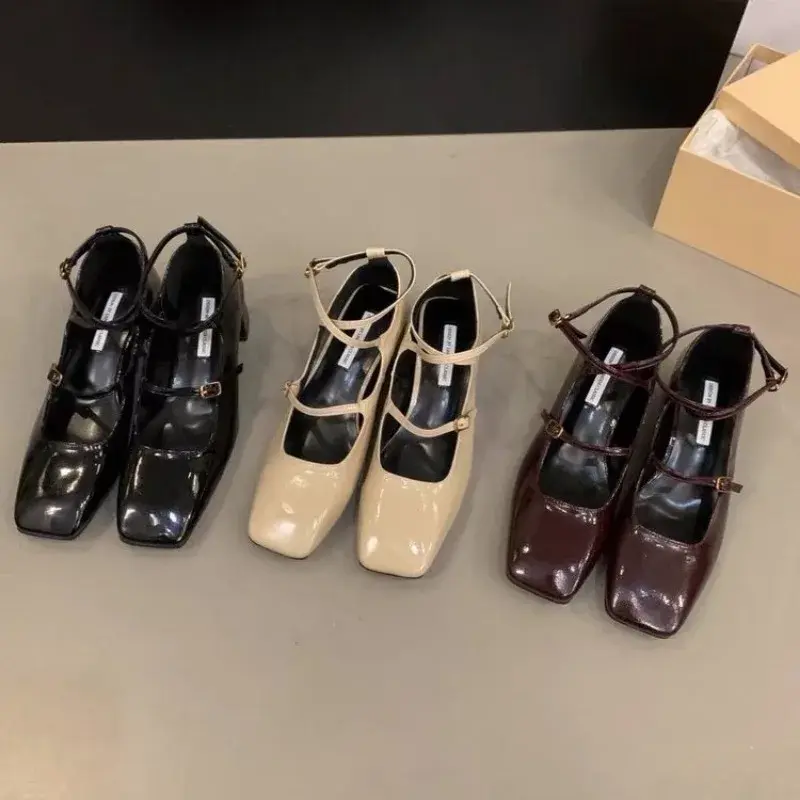 Square Toe Banquet 2025 Summer New Casual Thick High Heel Cross Buckle Strap Pumps Fashion Women Shoes