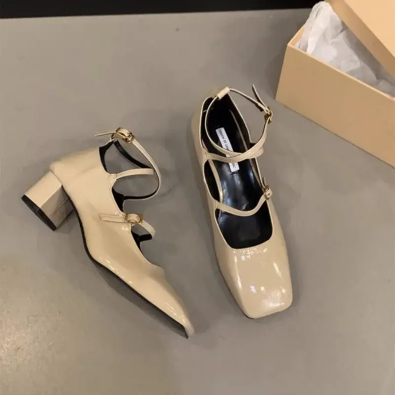 Square Toe Banquet 2025 Summer New Casual Thick High Heel Cross Buckle Strap Pumps Fashion Women Shoes