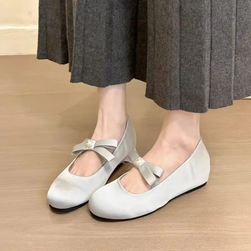 2025 New Ballet Flats Satin Pink Round Toe Shoes Ballerinas Zapatos Mujer Stylish Flat Shoes for Women
