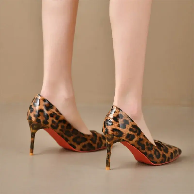 Sexy Leopard Print Pointed Thin Heel Women's Shoes, Fashionable High Heels, Plus Size Single Shoes 35-42 High Heels