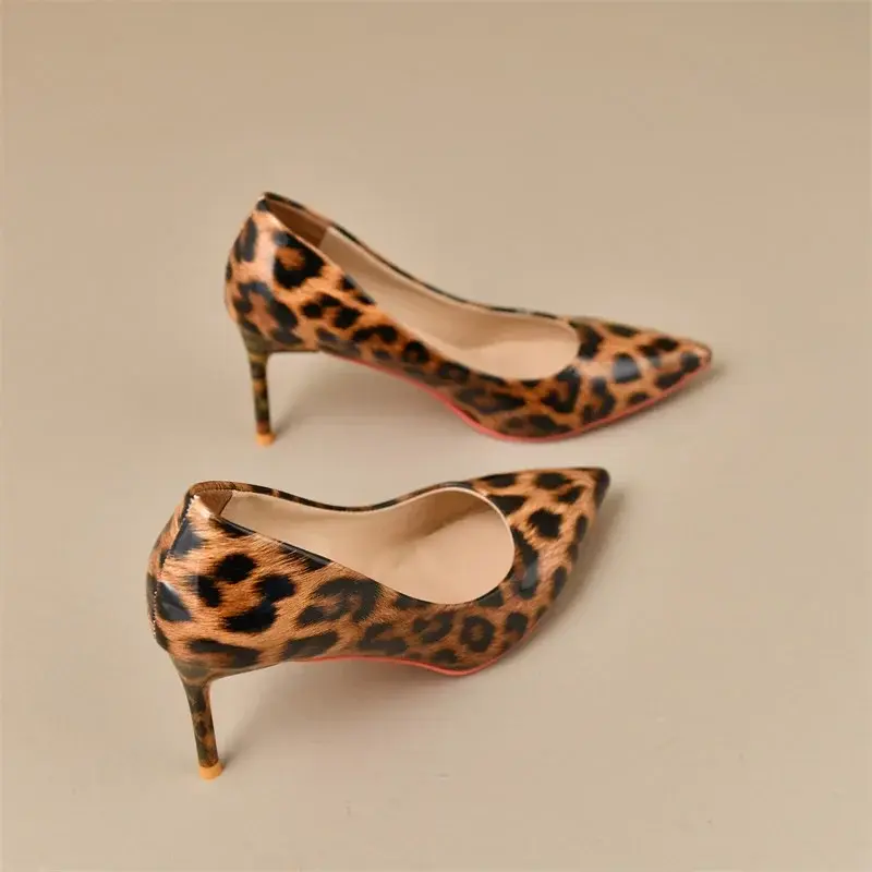 Sexy Leopard Print Pointed Thin Heel Women's Shoes, Fashionable High Heels, Plus Size Single Shoes 35-42 High Heels