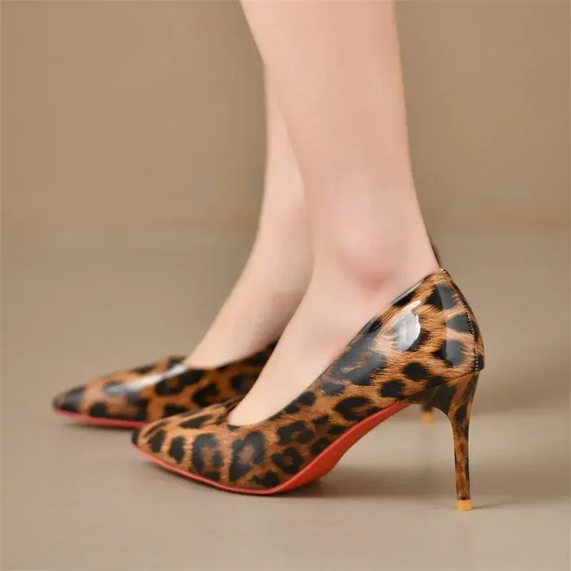Sexy Leopard Print Pointed Thin Heel Women's Shoes, Fashionable High Heels, Plus Size Single Shoes 35-42 High Heels