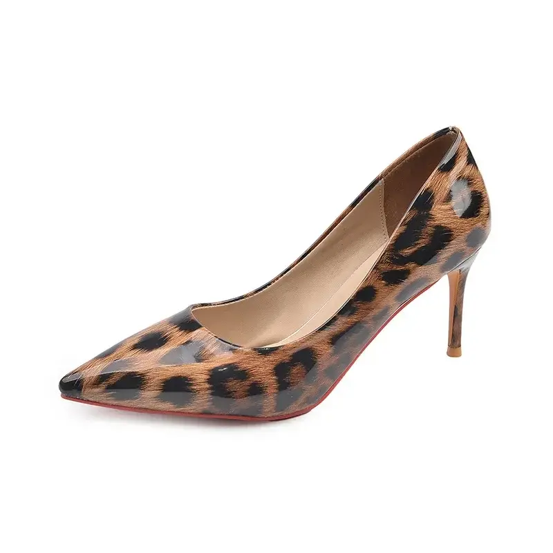 Sexy Leopard Print Pointed Thin Heel Women's Shoes, Fashionable High Heels, Plus Size Single Shoes 35-42 High Heels